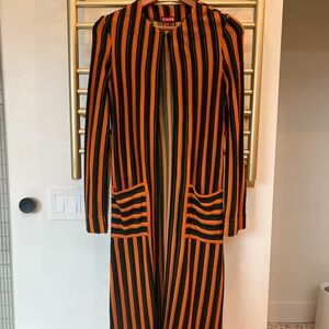 STAUD Vibrant Orange and Black Striped Cape